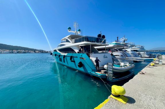 Motor yacht ANKA docked at Spetses, Greece