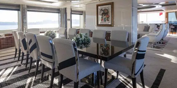 ALFA G Luxury Charter Yacht Oceanco 60M Custom Main Salon Aft Dining