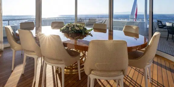 ALFA G Luxury Charter Yacht Oceanco 60M Custom Upper Lounge Dining Area