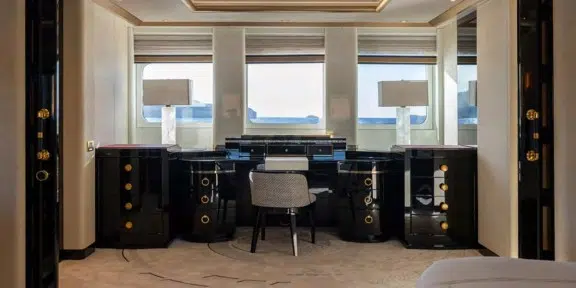 ALFA G Luxury Charter Yacht Oceanco 60M Custom Master Suite Vanity