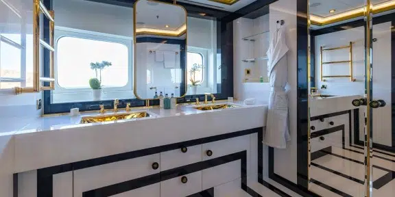 ALFA G Luxury Charter Yacht Oceanco 60M Custom Master Suite Bathroom