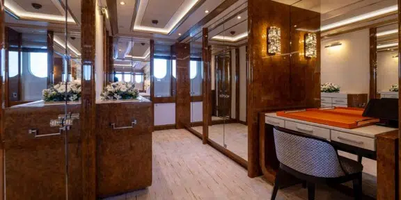 ALFA G Luxury Charter Yacht Oceanco 60M Custom VIP Cabin Office and Walk in Wardrobe