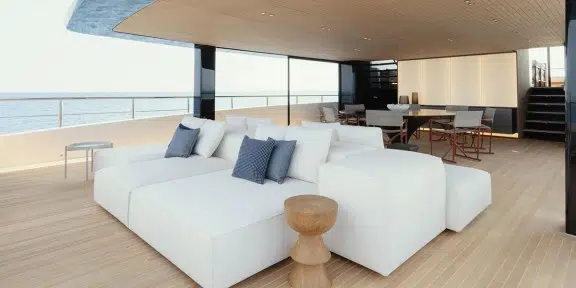 ALMAX Luxury Charter Yacht Sanlorenzo 50 Steel Aft Seating Area Lounge