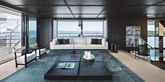 ALMAX Luxury Charter Yacht Sanlorenzo 50 Steel Main salon Seating