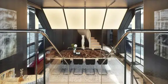 ALMAX Luxury Charter Yacht Sanlorenzo 50 Steel Dining Area