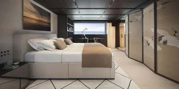 ALMAX Luxury Charter Yacht Sanlorenzo 50 Steel Master Cabin Bed
