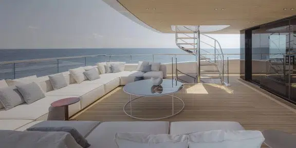 ALMAX Luxury Charter Yacht Sanlorenzo 50 Steel Aft Deck Seating