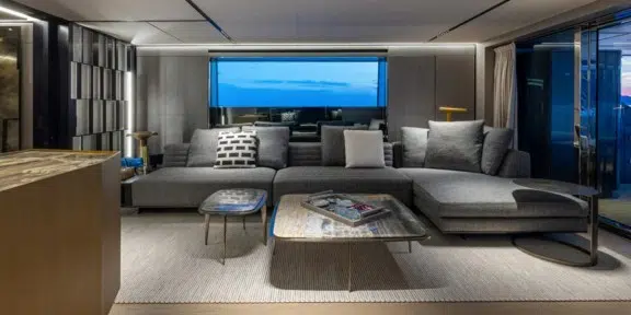 BEL1 Luxury Charter Yacht 50m Rossinavi Upper Deck Lounge Area
