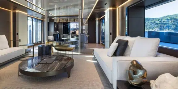 BEL1 Luxury Charter Yacht 50m Rossinavi Main Deck Lounge Area