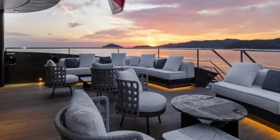 BEL1 Luxury Charter Yacht 50m Rossinavi Upper Deck Aft Sitting Area