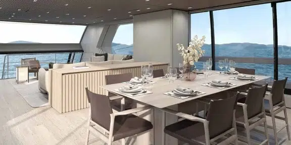 BESTIA Luxury Charter Yacht Sanlorenzo SP110 Main Salon Dining