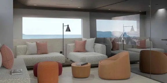 BESTIA Luxury Charter Yacht Sanlorenzo SP110 Salon Seating Area