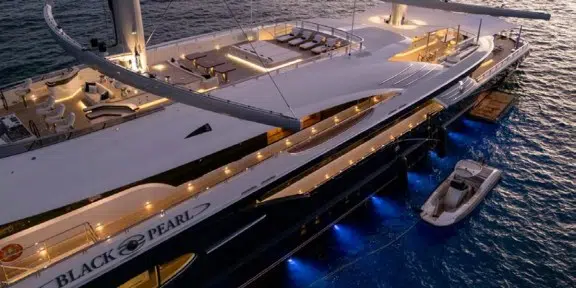 BLACK PEARL Luxury Sailing Charter Yacht Oceanco 105M Aerial View Deck
