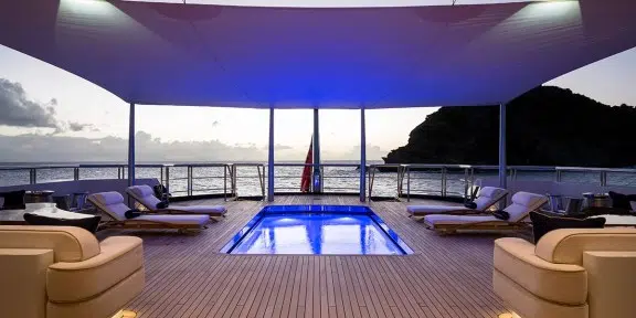 BLACK PEARL Luxury Sailing Charter Yacht Oceanco 105M Main Deck Swimming Pool (Lights)