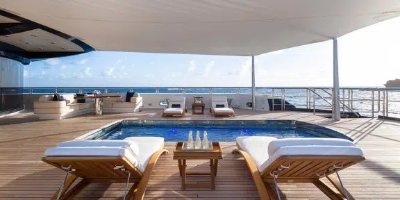 BLACK PEARL Luxury Sailing Charter Yacht Oceanco 105M Pool Sunbeds