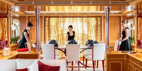 EMOTION Luxury Charter Yacht CRN Ancona 43M Main Deck Dining Area