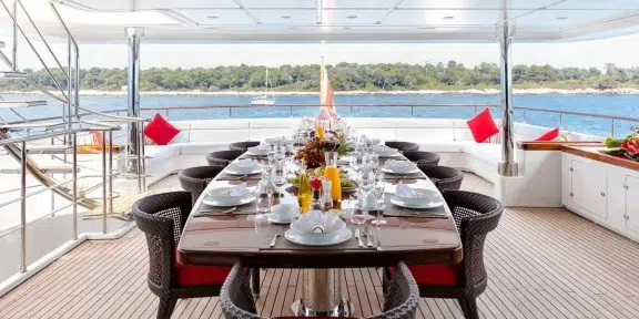 EMOTION Luxury Charter Yacht CRN Ancona 43M Upper Deck Dining Area