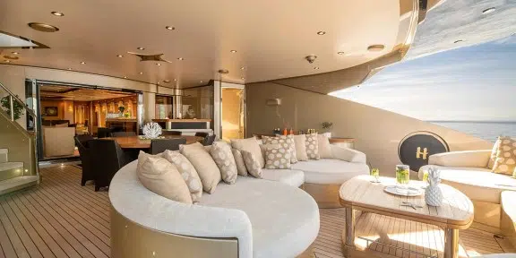 HOKULANI Luxury Charter Yacht Palmer Johnson PJ150 Aft Deck Seating Area