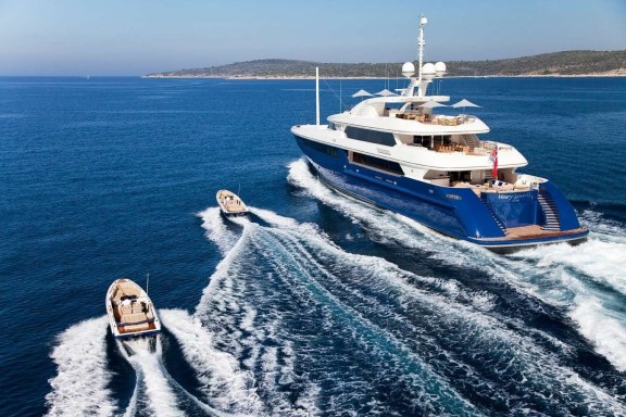 Aft Aspect Including Ship's Tenders: Yacht MARY-JEAN II's Cruising Photograph