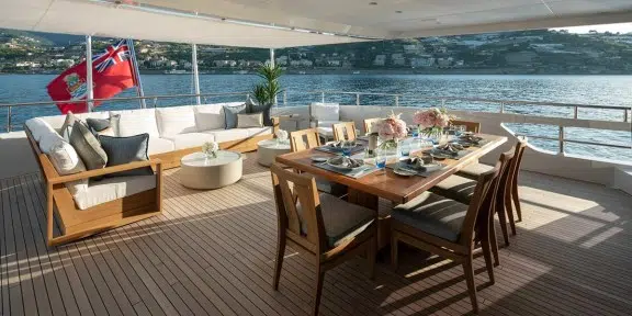 MOSKITO Luxury Charter Yacht Heesen 55M Steel Aft Deck Dining