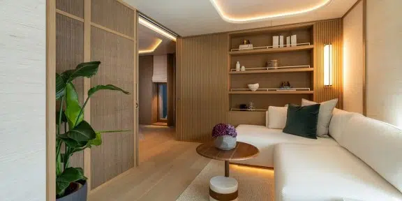 SEAWOLF X Luxury Motor Eco Catamaran Charter Rossinavi 43m Custom Master Cabin Seating Area