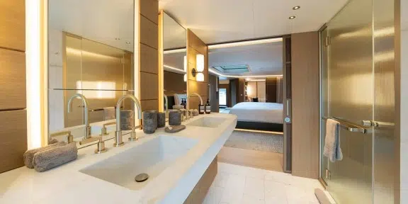 SEAWOLF X Luxury Motor Eco Catamaran Charter Rossinavi 43m Custom Master Cabin Ensuite