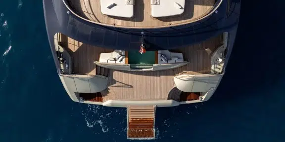 SEAWOLF X Luxury Motor Eco Catamaran Charter Rossinavi 43m Custom Aerial View Stern