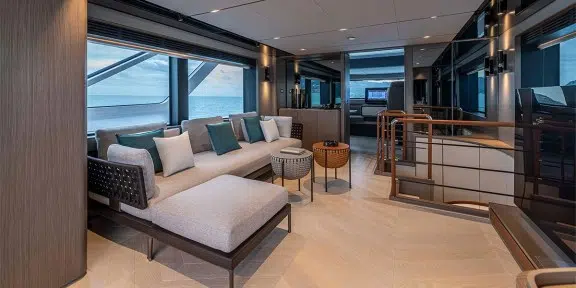 TETHYS Luxury Charter Yacht Ferretti Infynito 90 Main Salon Seating