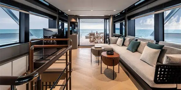 TETHYS Luxury Charter Yacht Ferretti Infynito 90 Main Salon