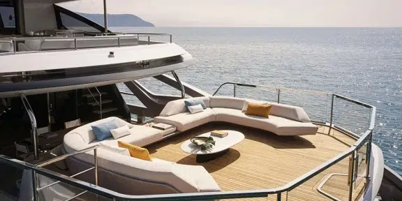 VOLO MARE Luxury Charter Yacht Azimut Grande Trideck Main Deck Seating Area Aerial View