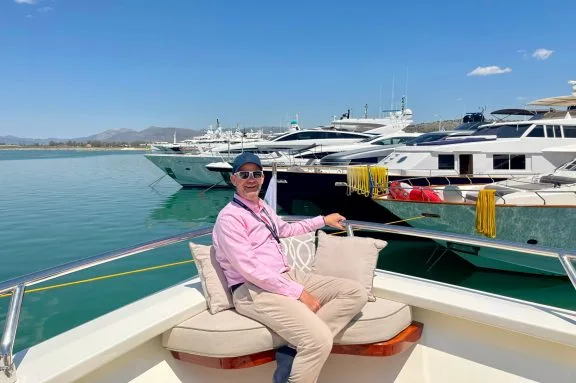 Yacht Charter Broker John Boullin onboard yacht at MEDYS yacht show in Greece