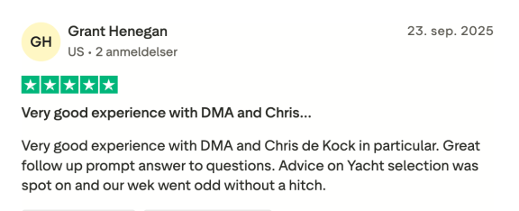 Trustpilot review - yacht selection was spot on