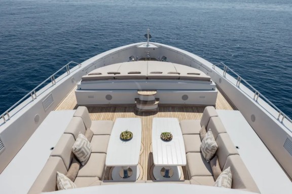 Tables and sunlounging forward bridge deck