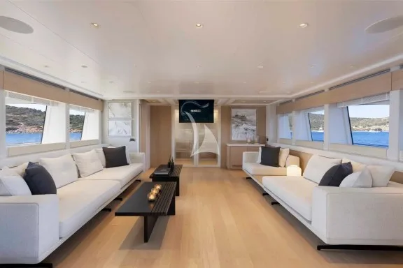 Salon on Main Deck, has a Pop Down TV and can be separated from the dinign area with sliding doors