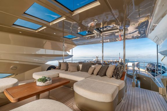 Bridge deck seating area facing aft