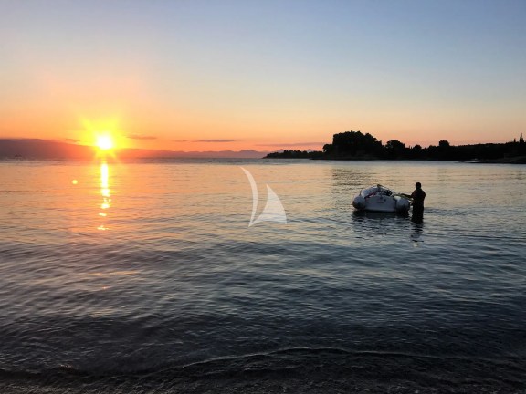 Enjoying sunset from a private beach in Porto Heli