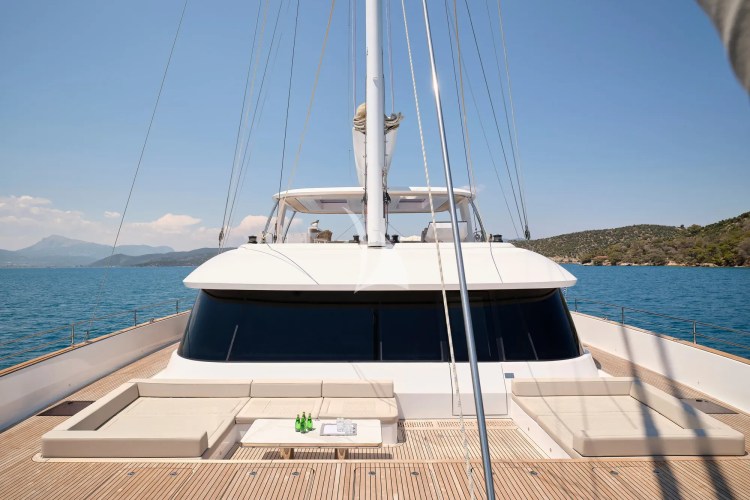 Fore deck seating and sunbathing area