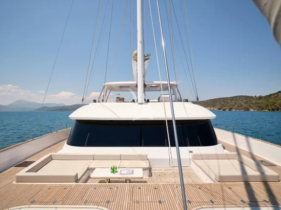 Fore deck seating and sunbathing area