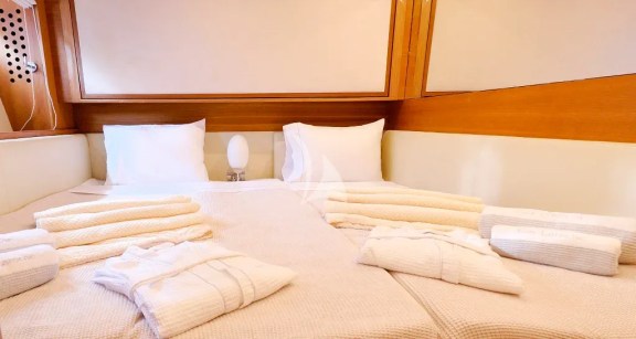 One of the two almost identical Twin Cabins (starboard side), when converted to Double - Both Twin cabins have a pullman bed and can be converted to Double