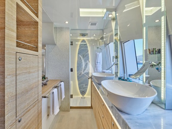 Master cabin bathroom with dual sinks for him and her