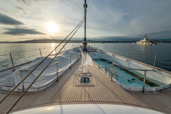 Main deck forward area with tender aby convertible into a sea water pool