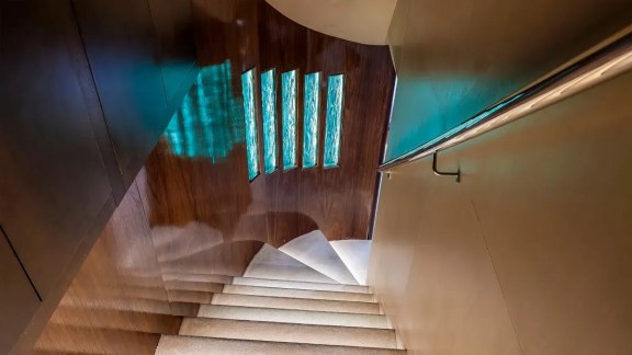 The stairs that lead to the master cabin in the aft
