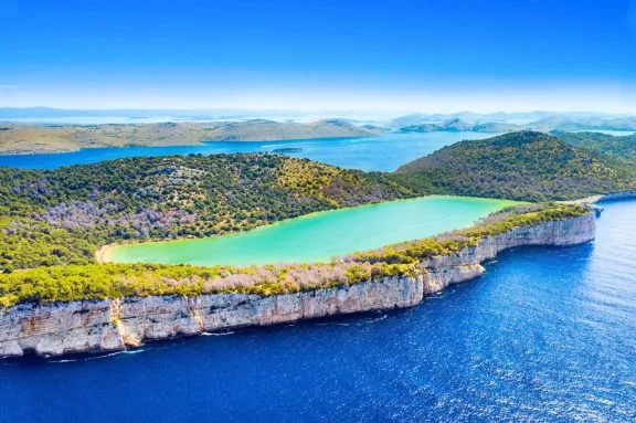 Cliffs and Mir lake at Telascica on Dugi Otok, Croatia