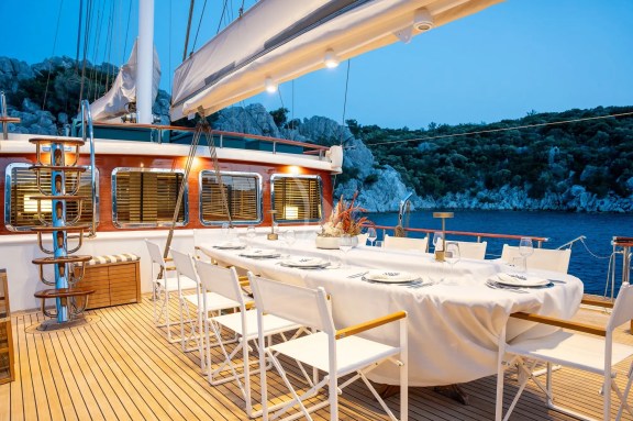 Deck dining at night